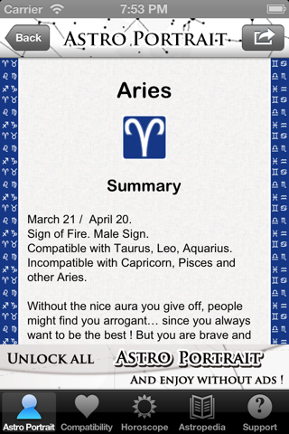 Astro Portrait - Your Astrological Profile, Compatibility between signs and Horoscope screenshot 2