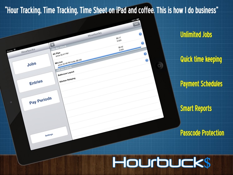 Hourbucks HD - Hours Tracker, Timesheet and Timetracker