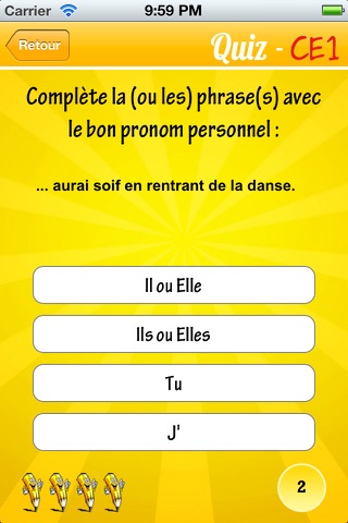 Jeu de Français CE1 – Cahier de vacances – test Quiz screenshot 2