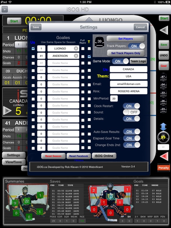 iSOG HD PRO Goalie & Player Stats Utility