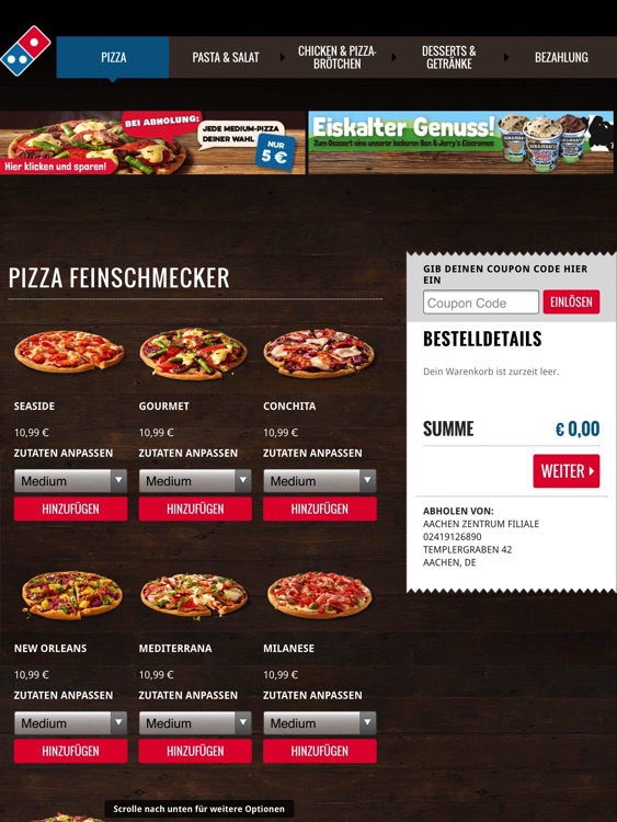 Domino's App für das iPad