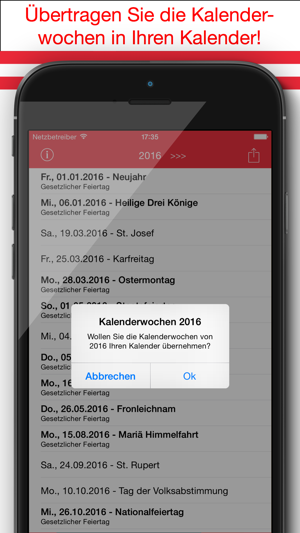 Feiertage Österreich Kalender & Kalenderwoche 2017(圖4)-速報App