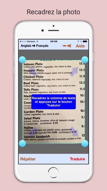 Le Menu Dit translate menus from English to French without an Internet connection