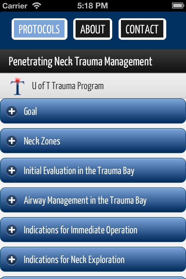 U of T Trauma Protocols screenshot 2