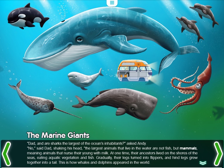 Water Planet. Interactive story for kids. Ocean and its inhabitants.