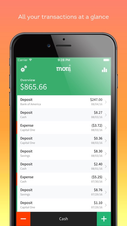 Track spending and manage personal finances with Moni (checkbook)