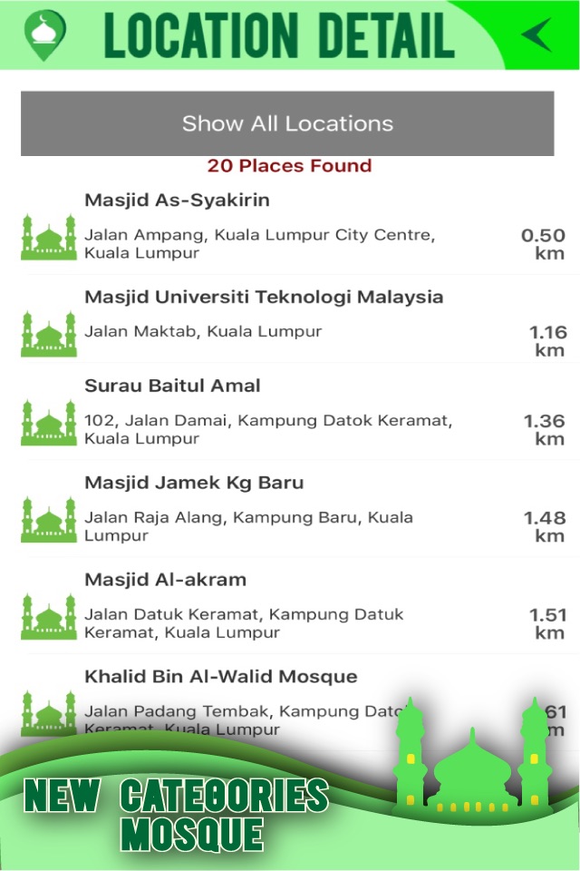 Muslim Masjid Guide – A Preset Finder for nearby Mosque, Surau, Halal Restaurants, Hotels and many more ! screenshot 2