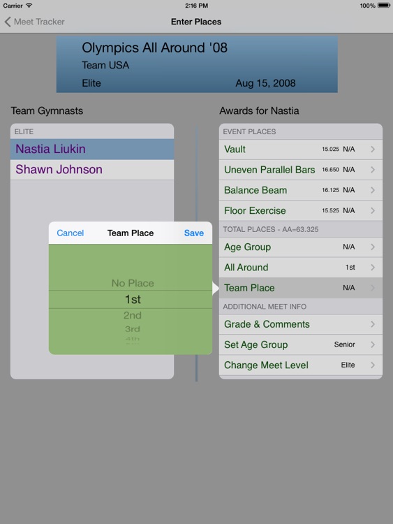 Gymnastics Meet Tracker HD screenshot-3