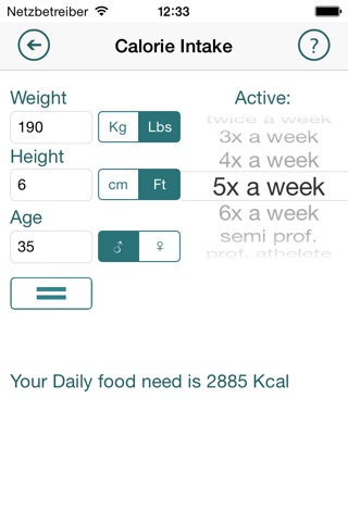 FitCalc - complete fitness calculator for exercising, dieting and weight control screenshot 4