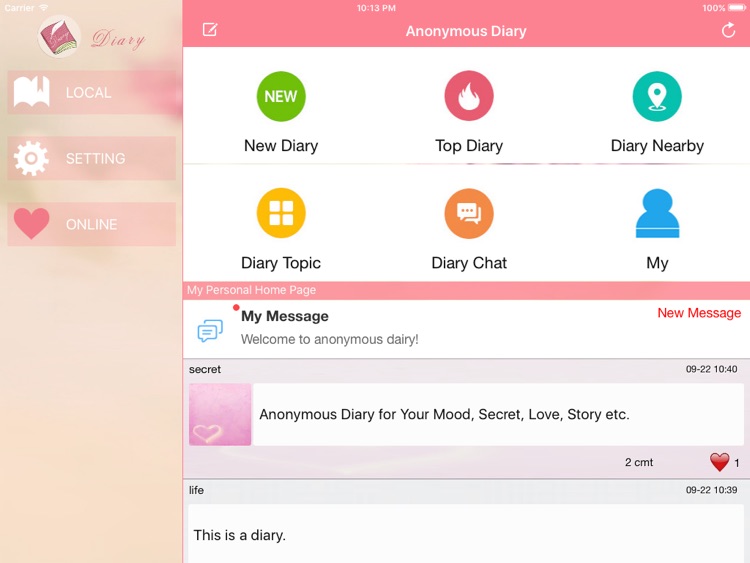 DiaryMS HD - Anonymous Diary for Your Mood, Secret, Love, Story etc.