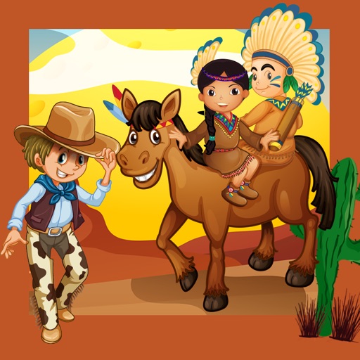 Cowboys & Indian-s Kids-Games: Colour-ing Book & Shadow Baby Puzzle for Children age 2 to 5 Icon