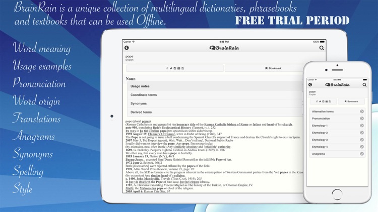 BrainRain multilingual dictionaries & thesaurus Offline