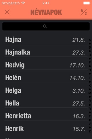 Név naptár H screenshot 2
