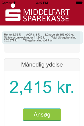 Billånsberegner fra Middelfart Sparekasse screenshot 2