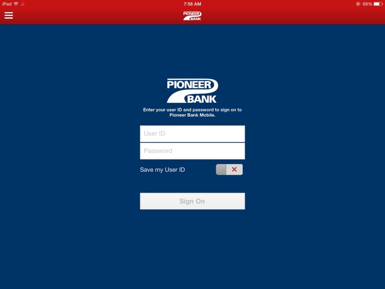 Pioneer Bank Mobile for iPad