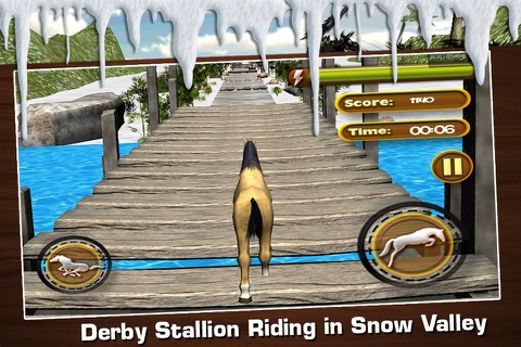 Horse Jungle Run 3D - Real Derby Stallion Riding Game in Snow Valley screenshot 2