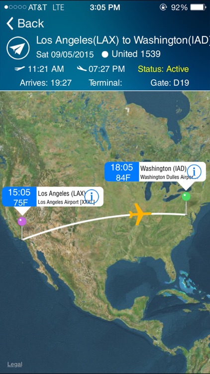 Washington Dulles Airport (IAD/BWI/DCA ) Flight Tracker radar