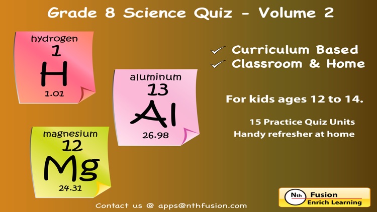 8th Grade Science Quiz # 2 : Practice Worksheets for home use and in school classrooms