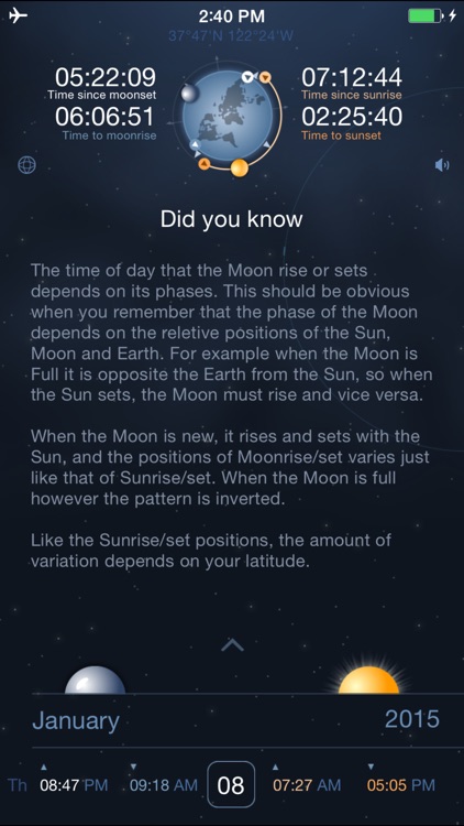 Raise and Set Times - Moonrise, moonset, sunrise, sunset times and compass