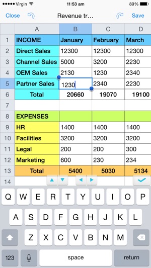 Spreadsheet touch: For Excel style sprea