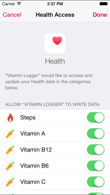 Vitamin Logger - Log your vitamin intake into Health App