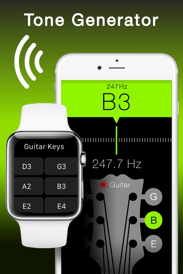 Free Guitar and String Instruments Chromatic Tuner with Tone Generator - Apple Watch Edition screenshot 2