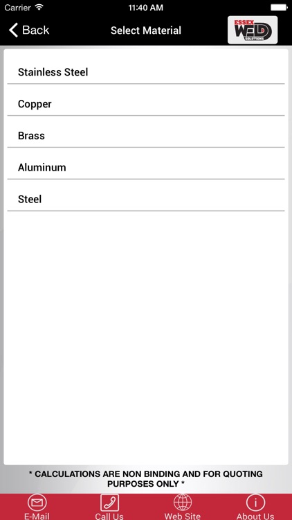 Essex Weld Solutions Laser Calculator