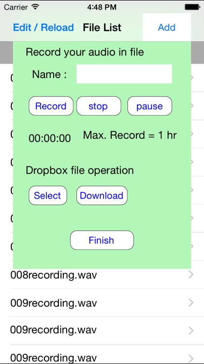 Audio transcription by speech recognition on file
