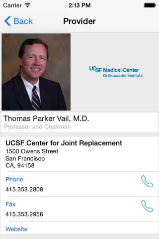 UCSF Center for Joint Replacement screenshot 2