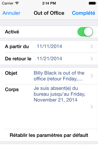Out of Office (Lotus Notes) screenshot 2