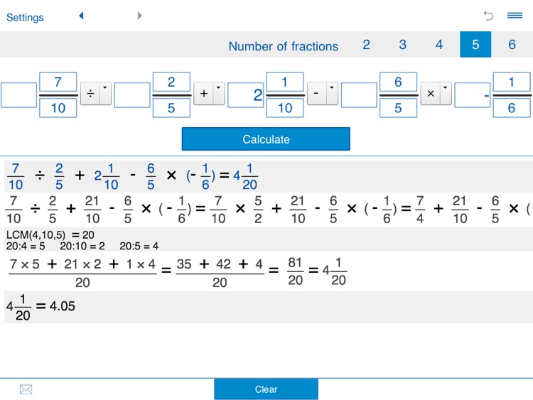 Fraction calculator XL