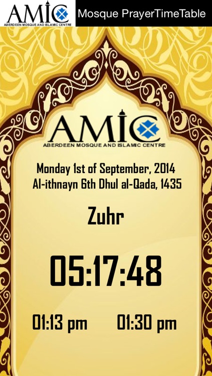 AMIC Aberdeen Mosque Prayer Time Table