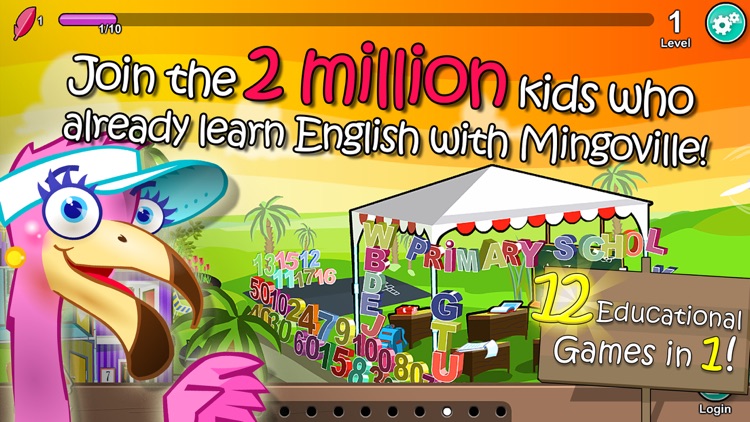 English for Kids – Mingoville School Edition includes fun language learning games and activities for children aged 6 -12