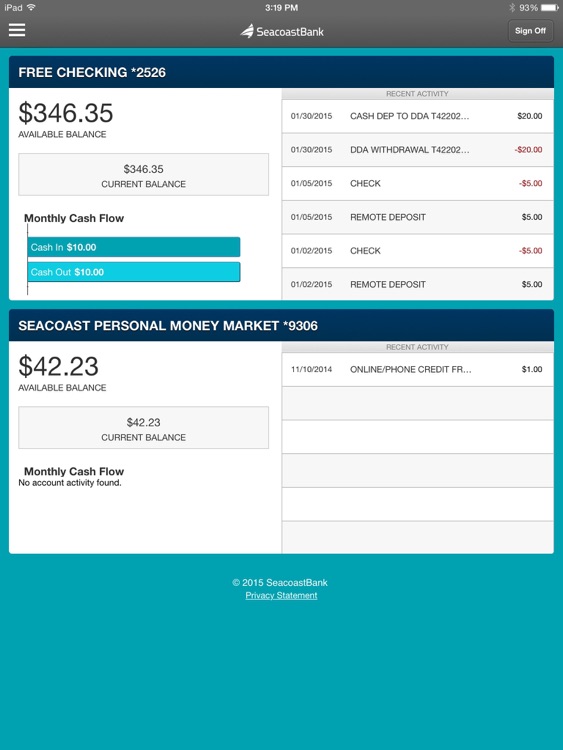 SeacoastBank Personal Banking for iPad