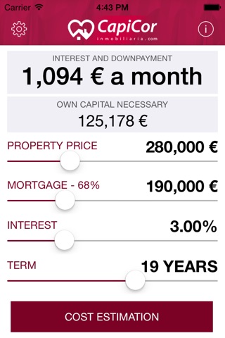 Capicor boliglånskalkulator screenshot 2