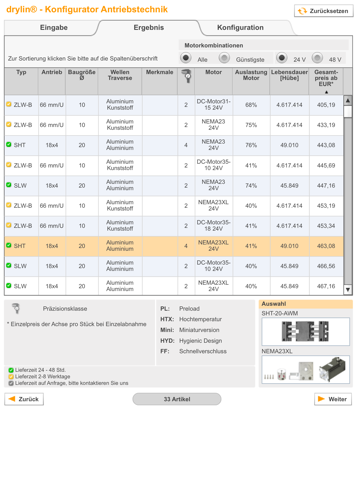 drylin® drive system configurator screenshot 3