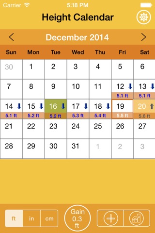 Height Tracking Calendar Pro - Track your daily, weekly, monthly, yearly height and set personal goals screenshot 2