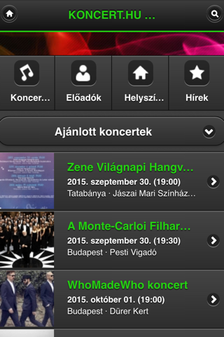 koncert.hu alkalmazás screenshot 2