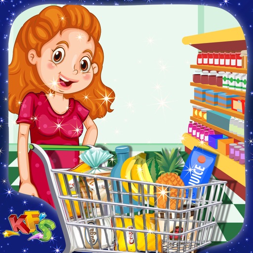Mom Supermarket Shopping – Girls shop grocery with mother & pay the cashier icon