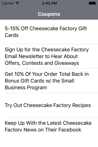 Coupons for Cheesecake Factory App screenshot 2