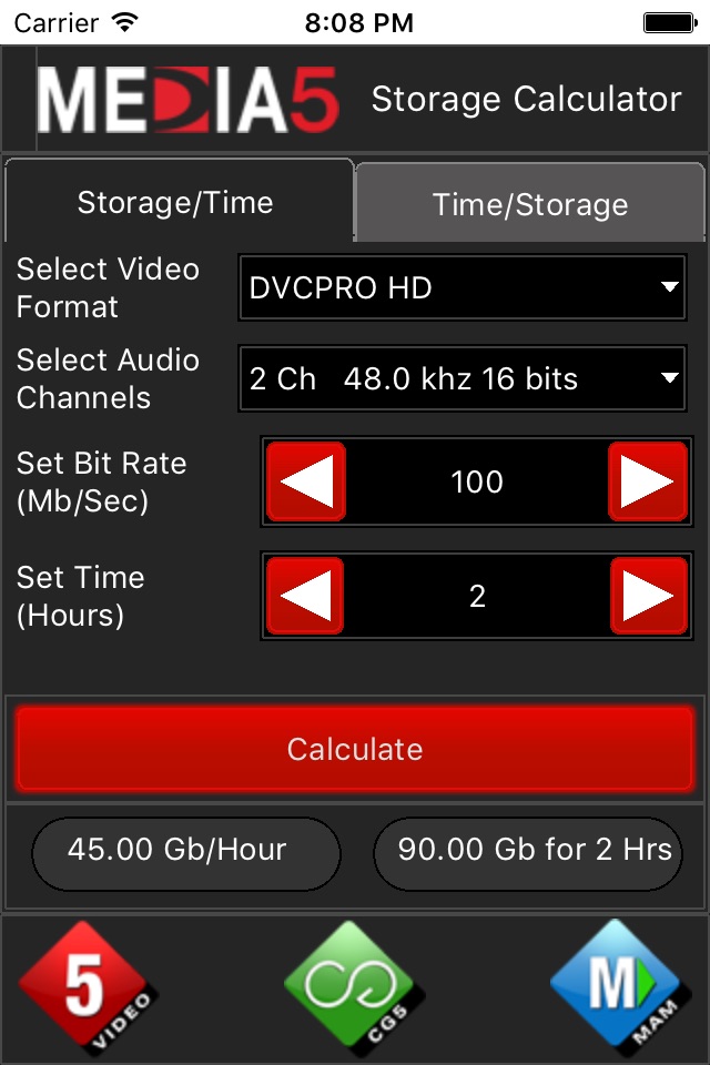 Media 5 Storage Calculator screenshot 2