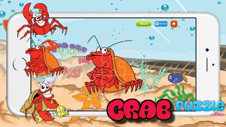 Crab Sea World Animal Jigsaw Puzzle Activity Learning Free Kids Games or 3,4,5,6 and 7 Years Old