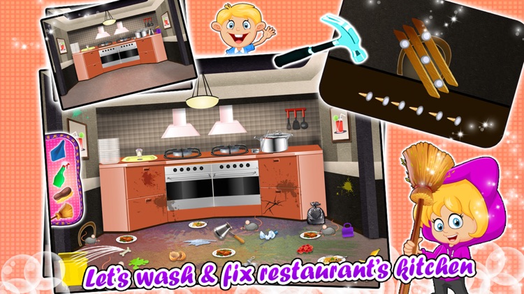 Fast Food Restaurant Wash - Clean up the messy kitchen & dishes in this kid’s game