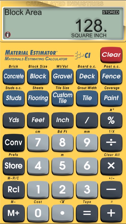 Material Estimator -- Feet Inch Fraction Construction Math and Building Materials Estimating Calculator for Contractors, Designers, Remodelers, Engineers, Architects, and other Building Professionals