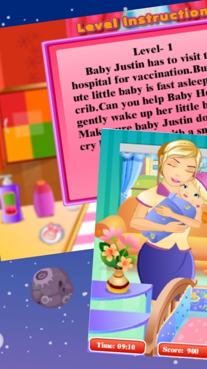 A sleeping baby bath:My New Baby Care Games