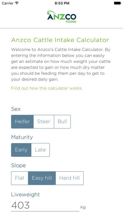 Anzco Cattle Intake Calculator