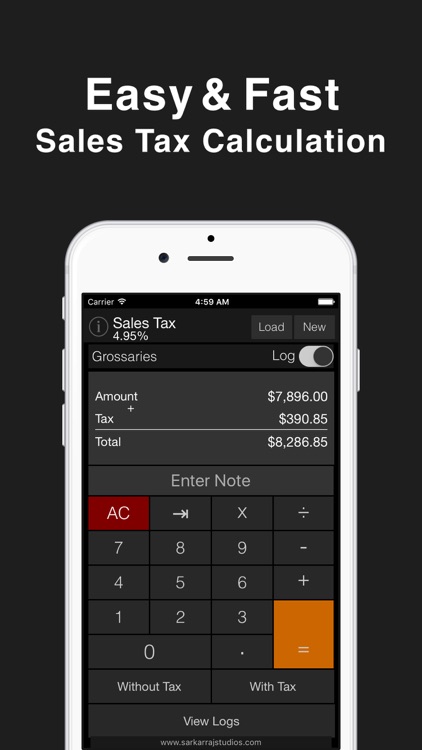 Sales Tax Calculator with Reverse Tax Calculation - Tax Me Pro for Checkout, Invoice and Purchase Logs