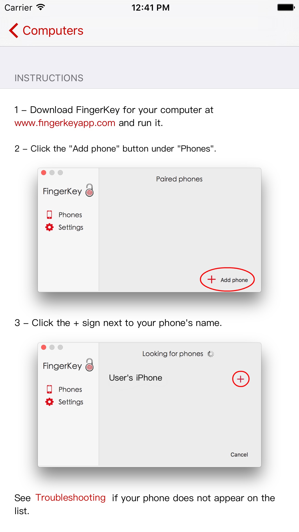 Screenshot do app FingerKey