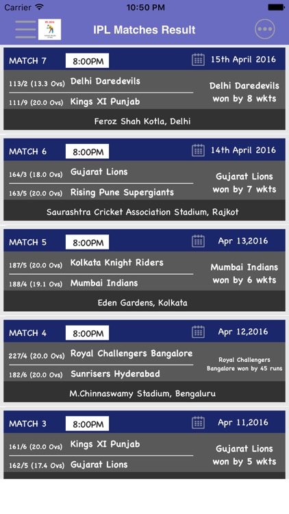 IPL T20 2017 Edition - Schedule,Live Score,Today Matches,Indian Premium Leagues screenshot-3