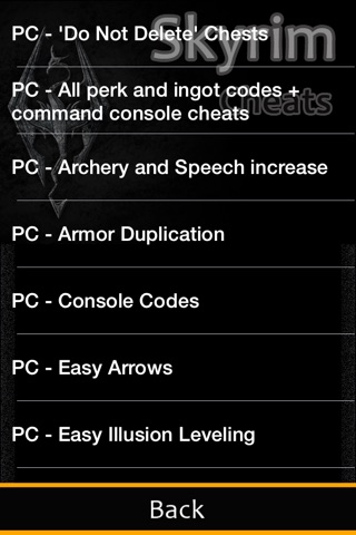 Cheats for Skyrim + Cheats codes, Hints, Easter Eggs, Achievements screenshot 3